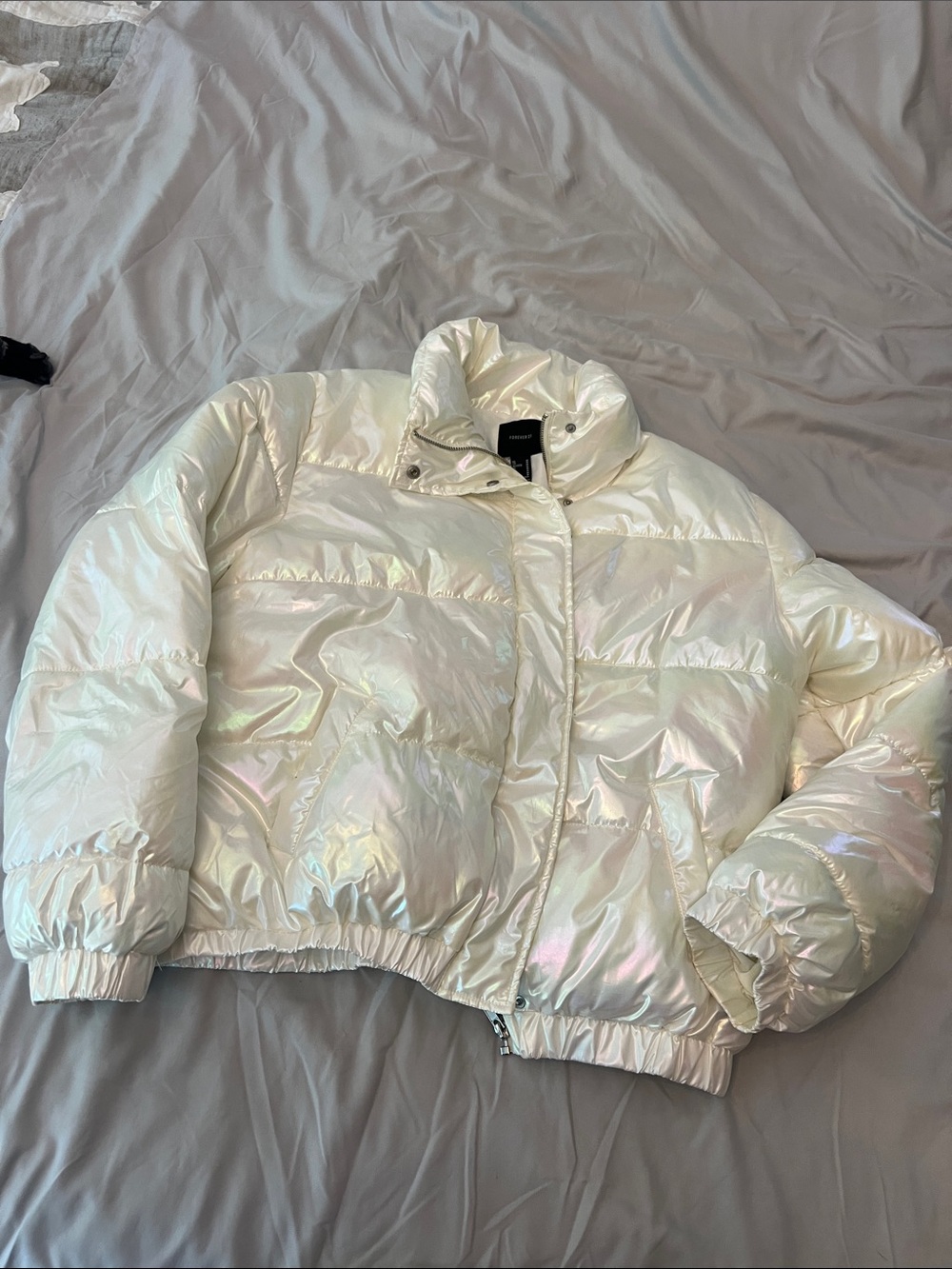 Forever 21 Iridescent Pearl White Puffer Jacket